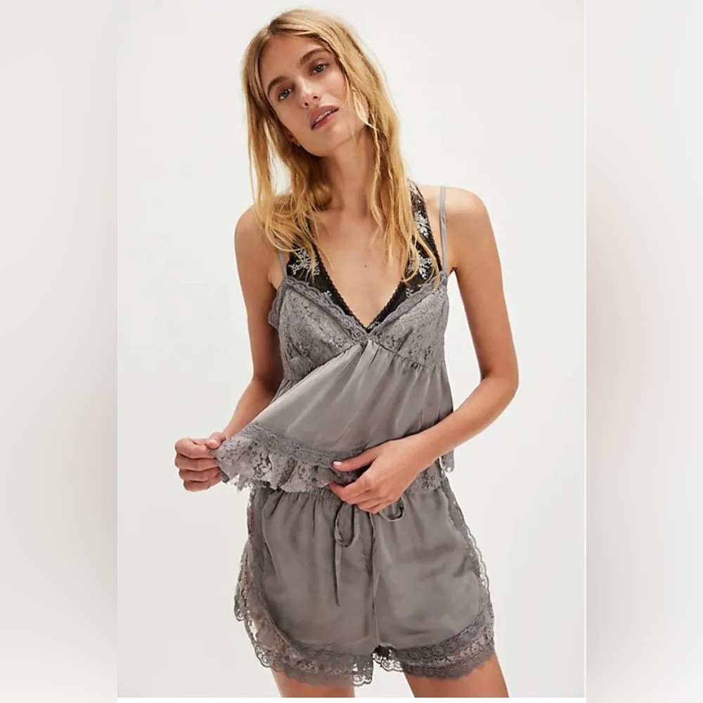 Free People Intimately Sz Small Gray Lace Top and Short Sleep Set